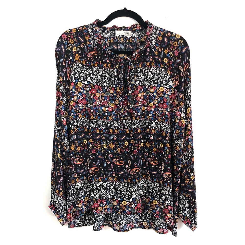 Everleigh Floral Boho Fall Peasant Long Poet Sleeve Tie Neck Medium